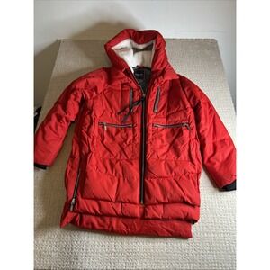 Orolay Red Down Winter Coat‎  Fleece Hooded Cargo Zip Jacket size M